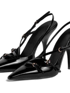 Women's Black High Slingback Kitten Shoes Closed Toe Pumps Low Stiletto Heels